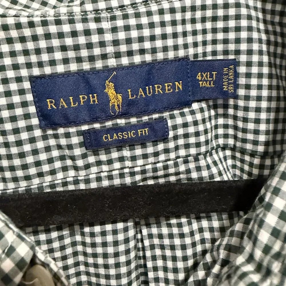 Polo Ralph Lauren Classic Fit Button Front Shirt Men 4XLT Green Gingham Plaid